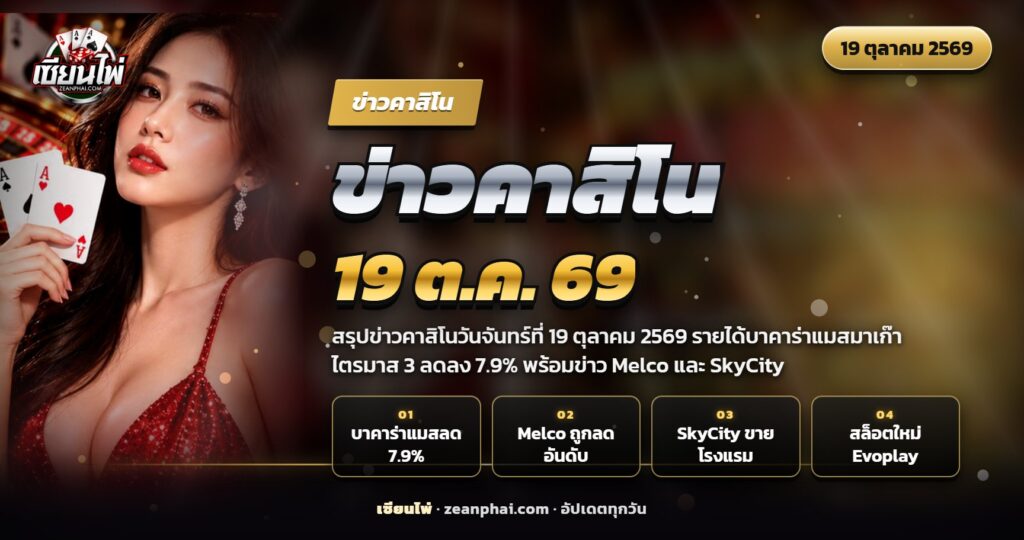 โต๊ะบาคาร่าในคาสิโนยามค่ำคืนกับวิวเมืองมาเก๊า ประกอบข่าวคาสิโน 19 ตุลาคม 2569